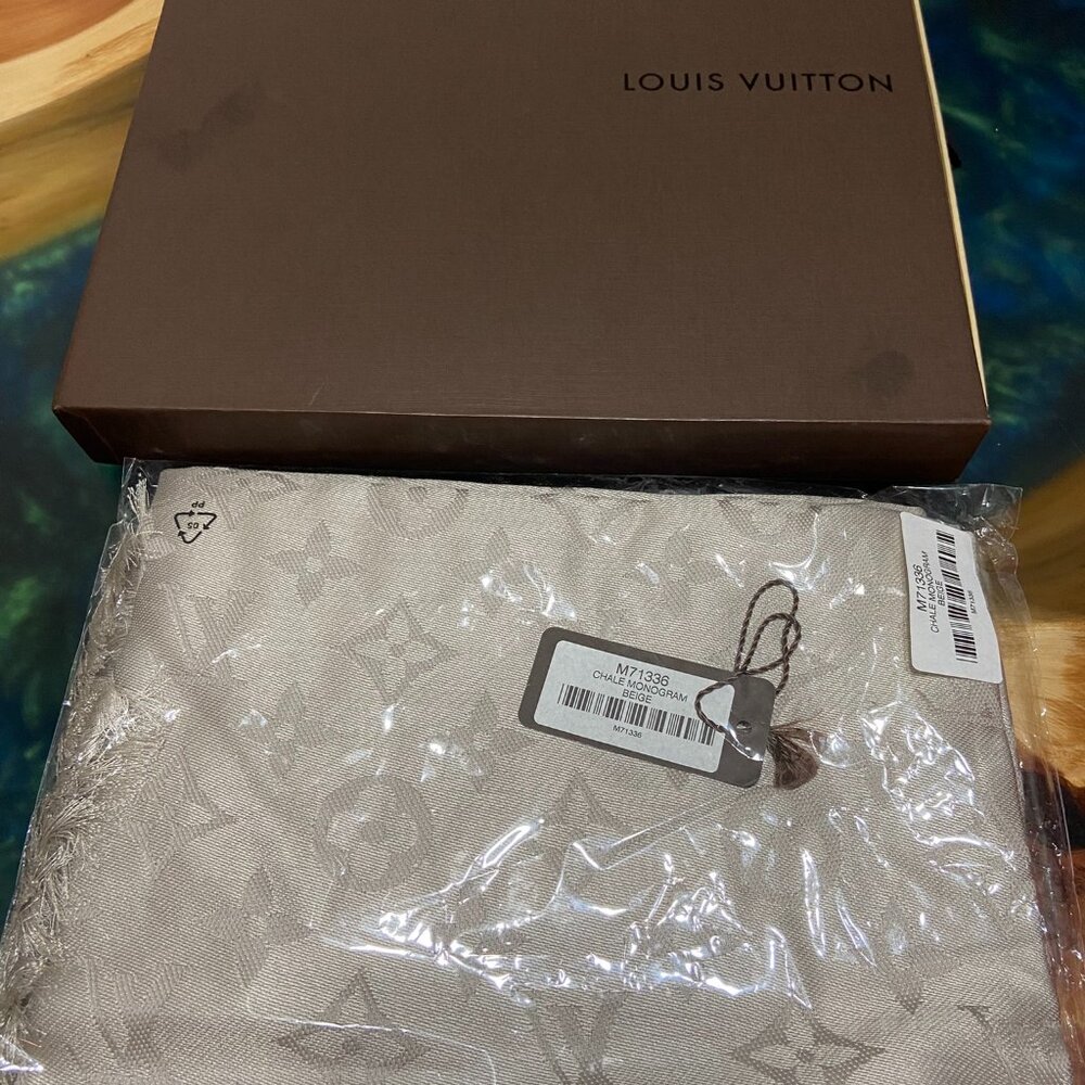Louis Vuitton Chale Monogram Beige Scarf New in Original Louis Vuitton Box NWT